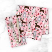 pitbull dog fabric pitbull xmas holiday christmas design - pink