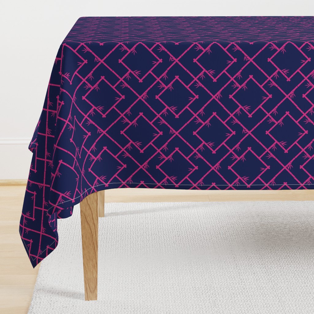 Bamboo Chinoiserie Lattice in Navy + Hot Pink