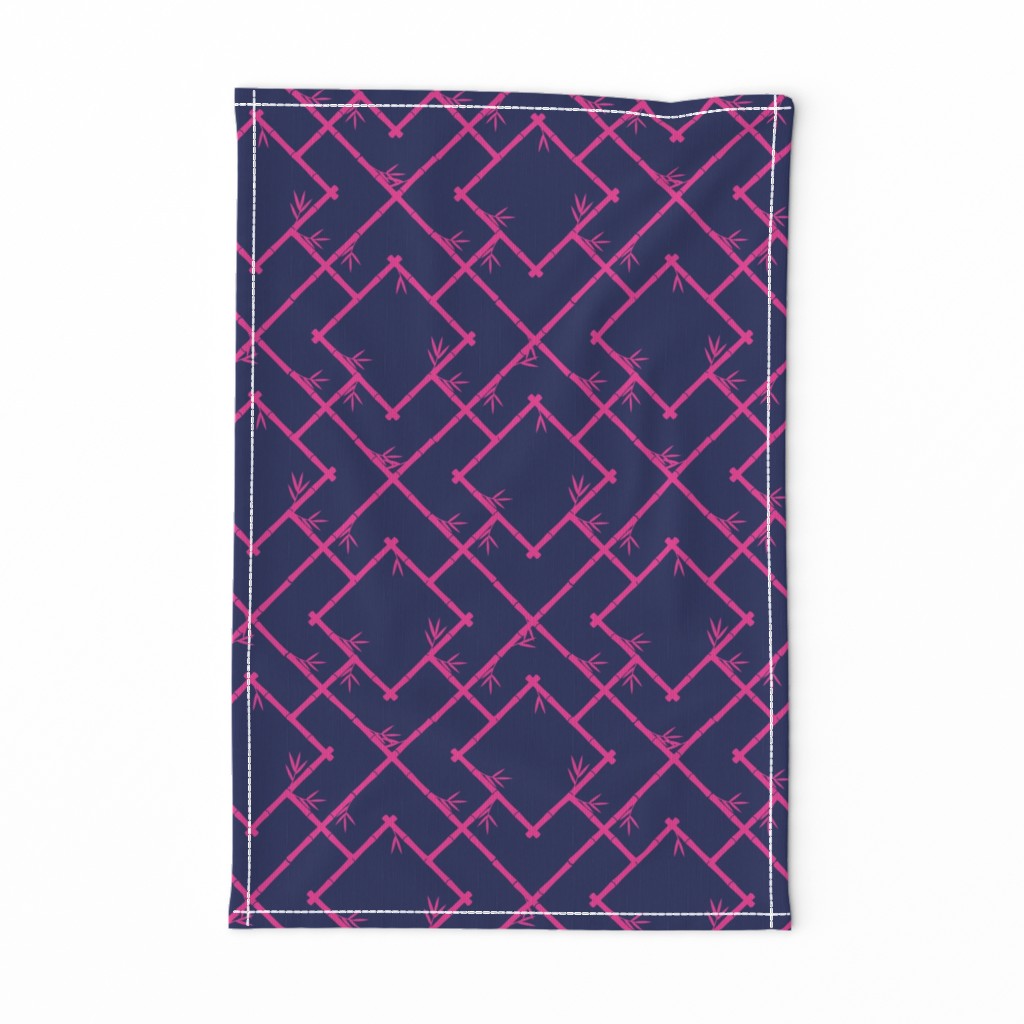 Bamboo Chinoiserie Lattice in Navy + Hot Pink