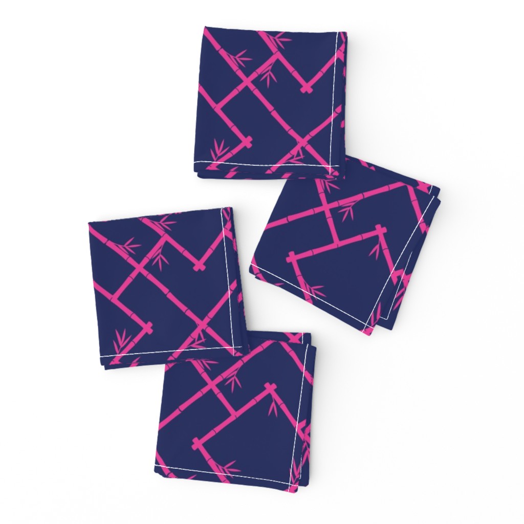 Bamboo Chinoiserie Lattice in Navy + Hot Pink