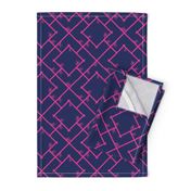 Bamboo Chinoiserie Lattice in Navy + Hot Pink