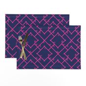 Bamboo Chinoiserie Lattice in Navy + Hot Pink