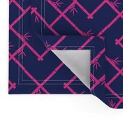 Bamboo Chinoiserie Lattice in Navy + Hot Pink