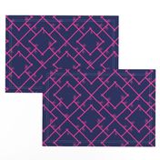 Bamboo Chinoiserie Lattice in Navy + Hot Pink