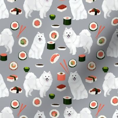 japanese spitz and sushi fabric cute dog and sushi design - grey