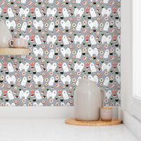 japanese spitz and sushi fabric cute dog and sushi design - grey