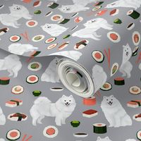 japanese spitz and sushi fabric cute dog and sushi design - grey