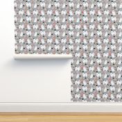 japanese spitz and sushi fabric cute dog and sushi design - grey