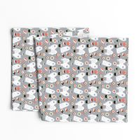 japanese spitz and sushi fabric cute dog and sushi design - grey