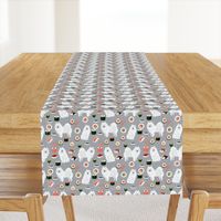 japanese spitz and sushi fabric cute dog and sushi design - grey