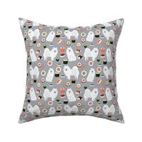 japanese spitz and sushi fabric cute dog and sushi design - grey