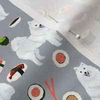 japanese spitz and sushi fabric cute dog and sushi design - grey