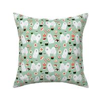 japanese spitz and sushi fabric cute dog and sushi design - mint