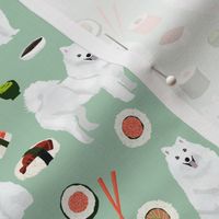 japanese spitz and sushi fabric cute dog and sushi design - mint