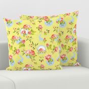 Vintage Easter Bunnies Yellow Floral