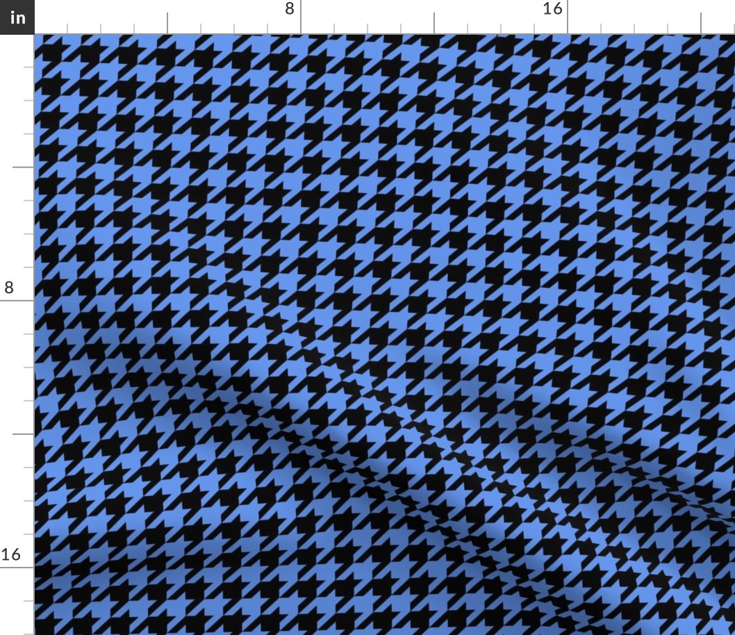 One Inch Cornflower Blue and Black Houndstooth Check