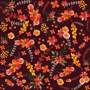 Fall Floral Dark Wine 