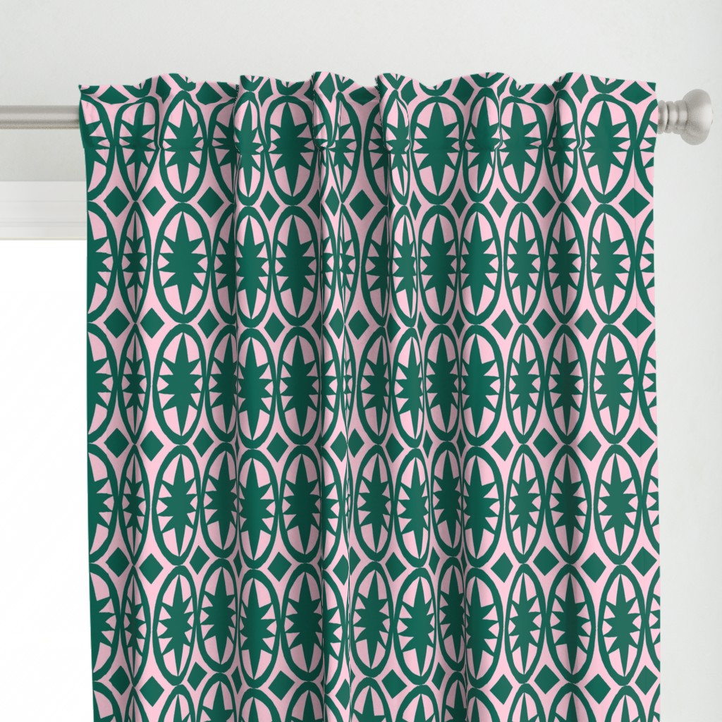 Geometric Acanthus in deep emerald green and pink