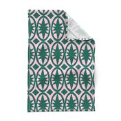 Geometric Acanthus in deep emerald green and pink