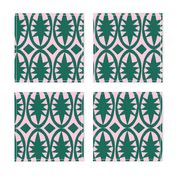 Geometric Acanthus in deep emerald green and pink