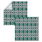 Geometric Acanthus in deep emerald green and pink