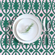 Geometric Acanthus in deep emerald green and pink