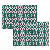 Geometric Acanthus in deep emerald green and pink