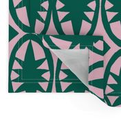 Geometric Acanthus in deep emerald green and pink