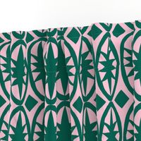 Geometric Acanthus in deep emerald green and pink