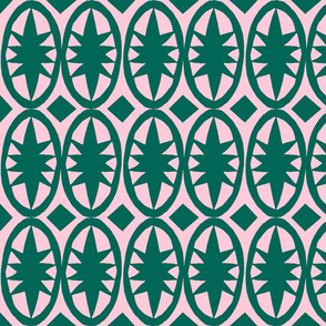 Geometric Acanthus in deep emerald green and pink