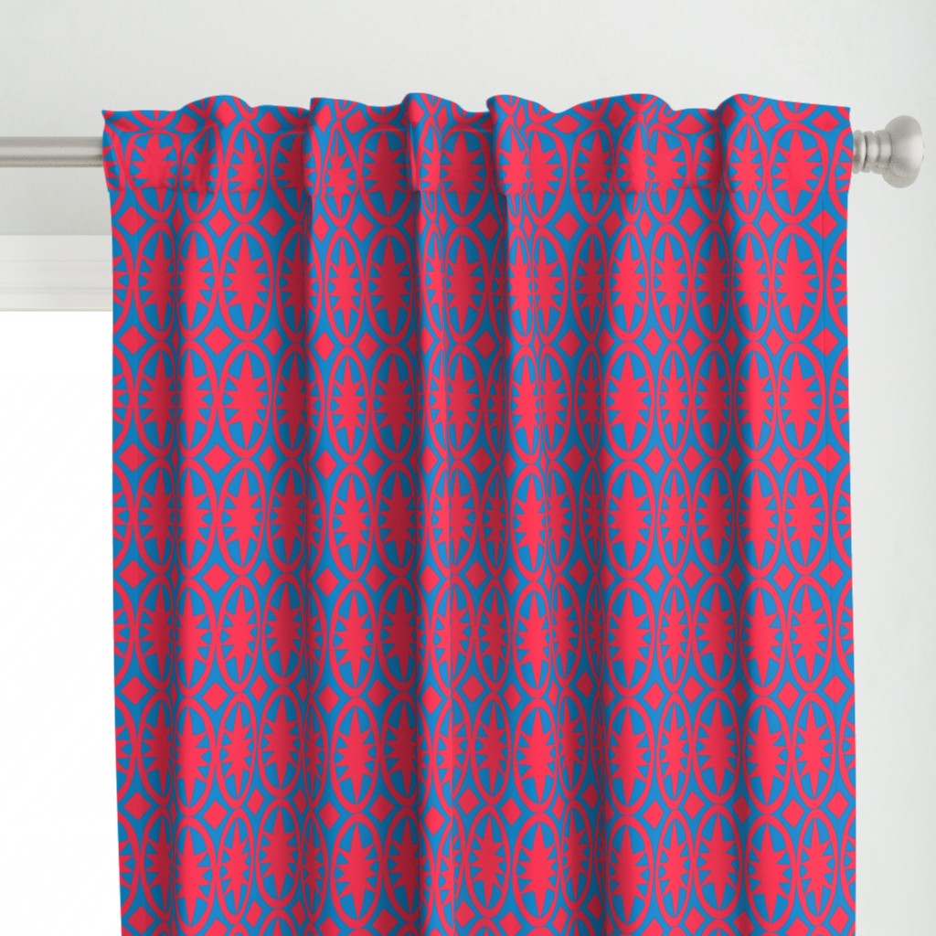 Geometric Acanthus in bright red and blue