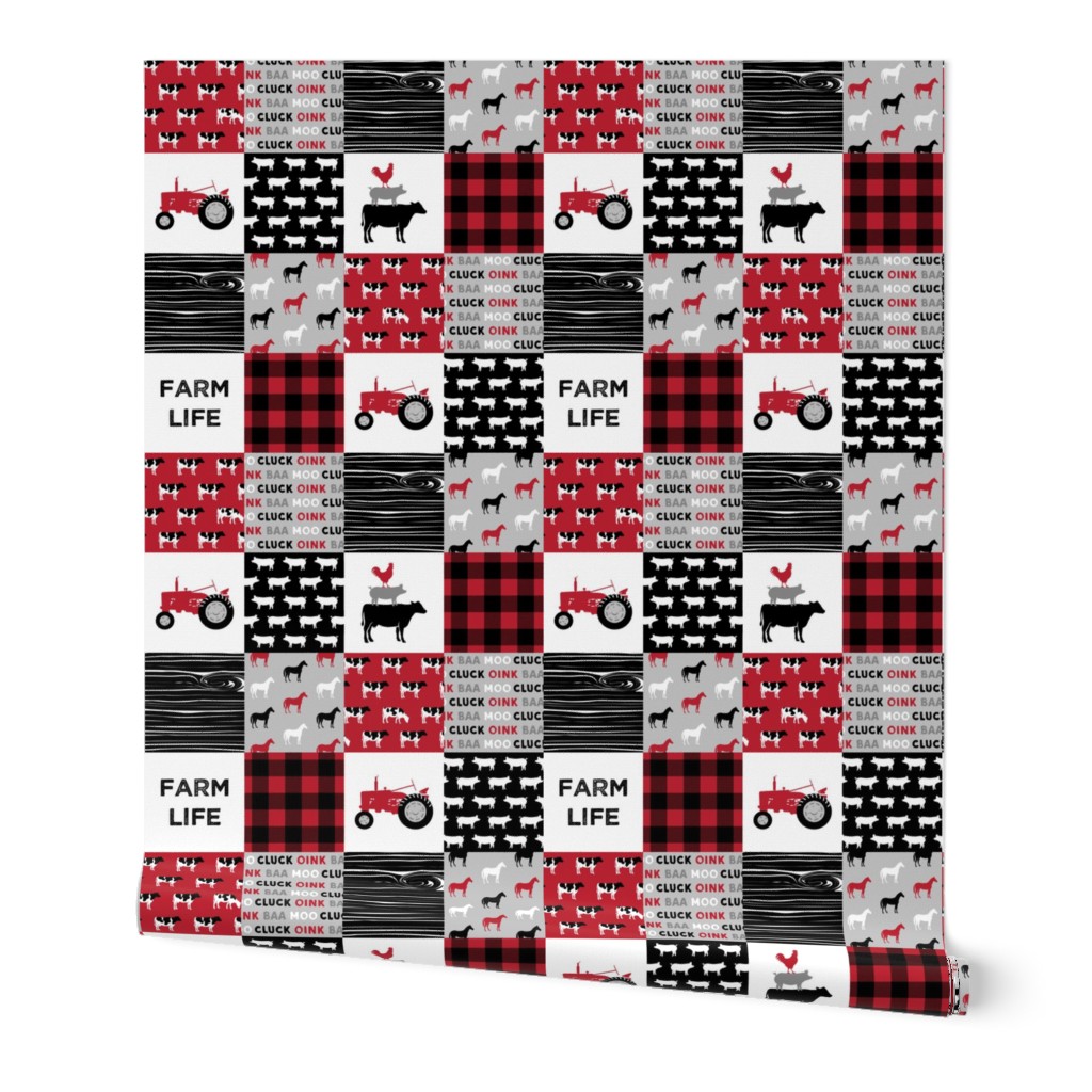 (3" small scale) farm life wholecloth - red and black woodgrain