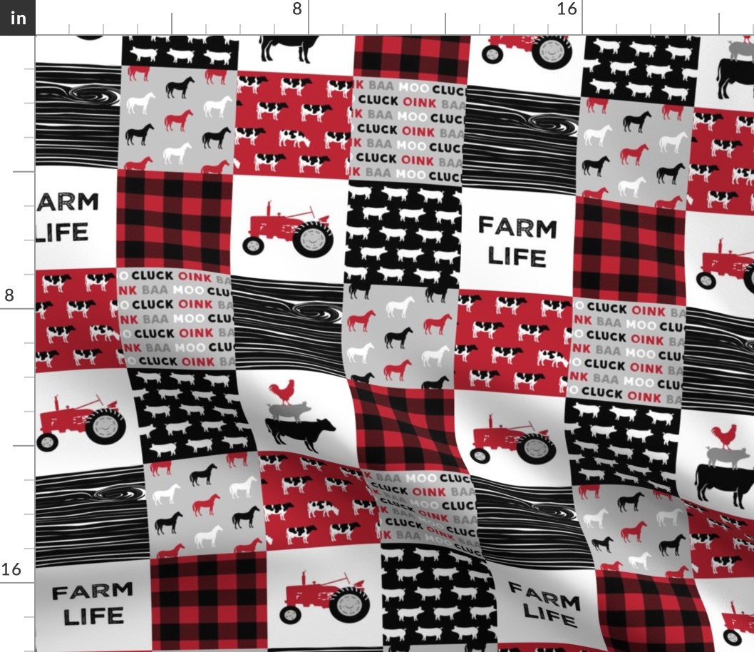 (3" small scale) farm life wholecloth - red and black woodgrain