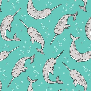 Narwhal  Grey on Green Mint Smaller