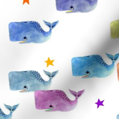 Rainbow Whale Pod with Rainbow Stars