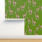 Giraffes on Green Background