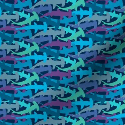 hammerhead sharks on blue (small 1/2 scale)