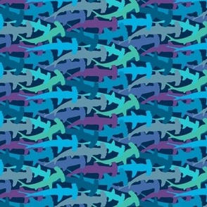 hammerhead sharks on blue (small 1/2 scale)