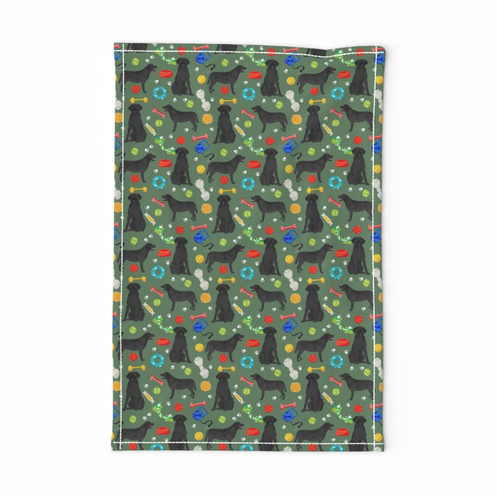 black lab dog fabric cute labrador and toys design - green