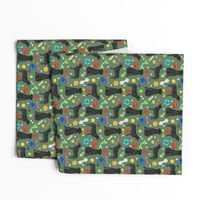 black lab dog fabric cute labrador and toys design - green