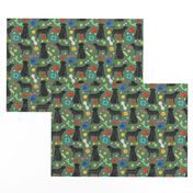 black lab dog fabric cute labrador and toys design - green