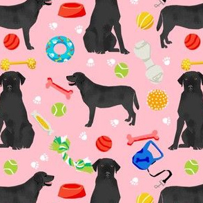 black lab dog fabric cute labrador and toys design - pink
