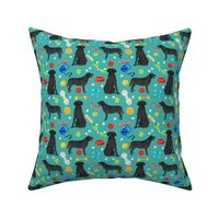 black lab dog fabric cute labrador and toys design - turquoise
