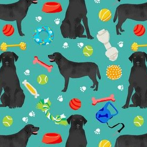 black lab dog fabric cute labrador and toys design - turquoise