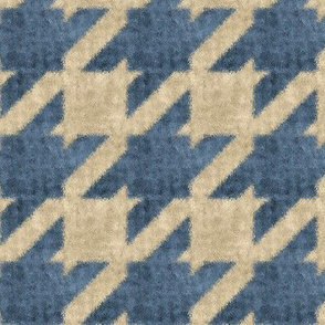 Blue and Beige Textured Houndstooth