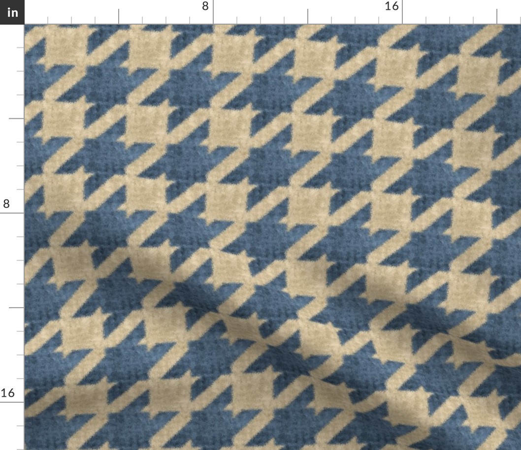 Blue and Beige Textured Houndstooth