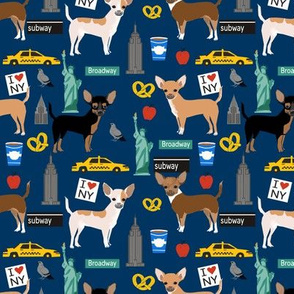 Chihuahua dog fabric New York City tourist cute pet portraits navy