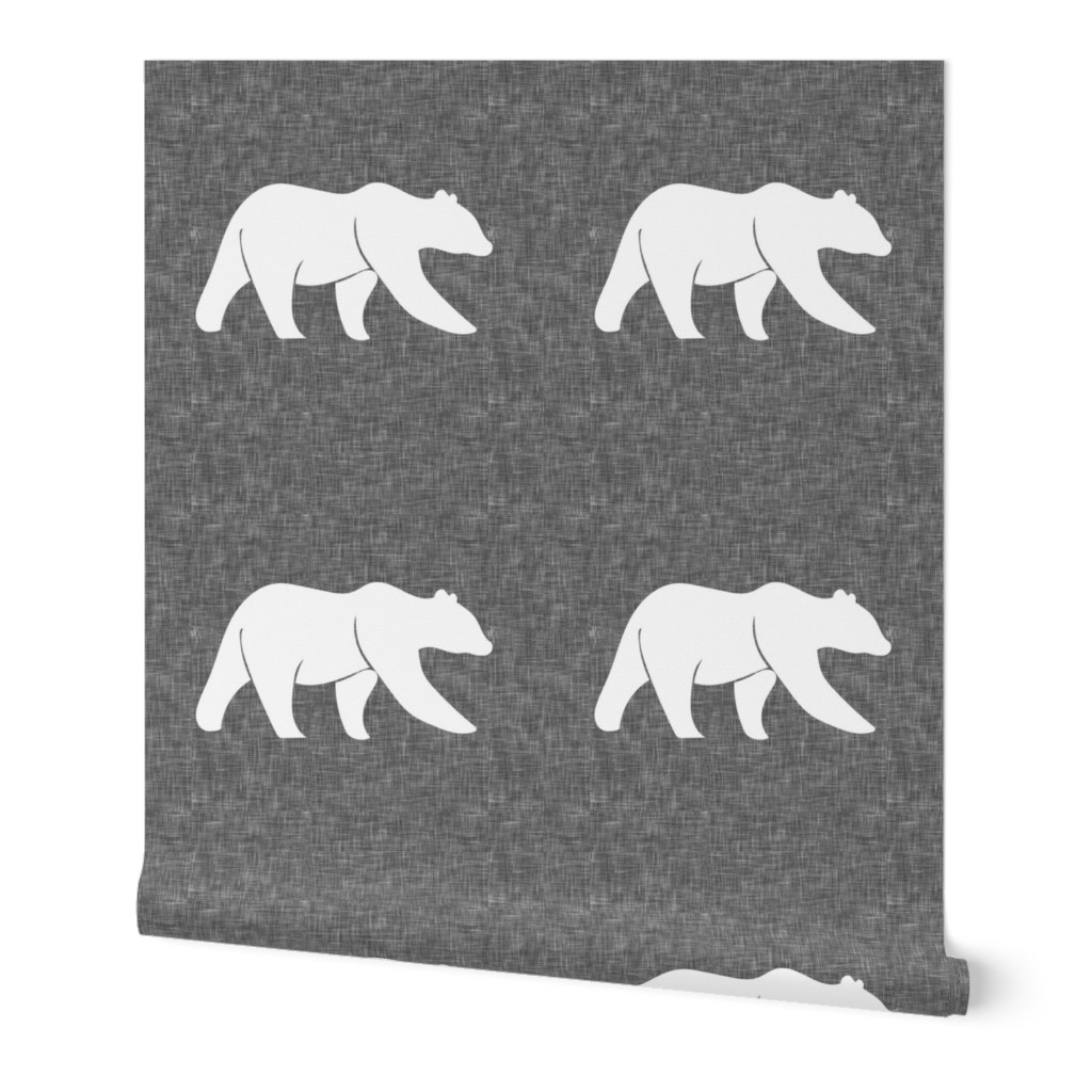 P- 9" bear quilt block on grey linen