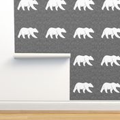 P- 9" bear quilt block on grey linen