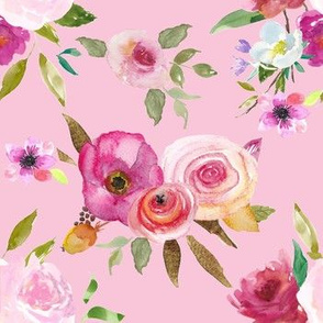 Fresh Floral watercolor rose bouquets on Pink! 